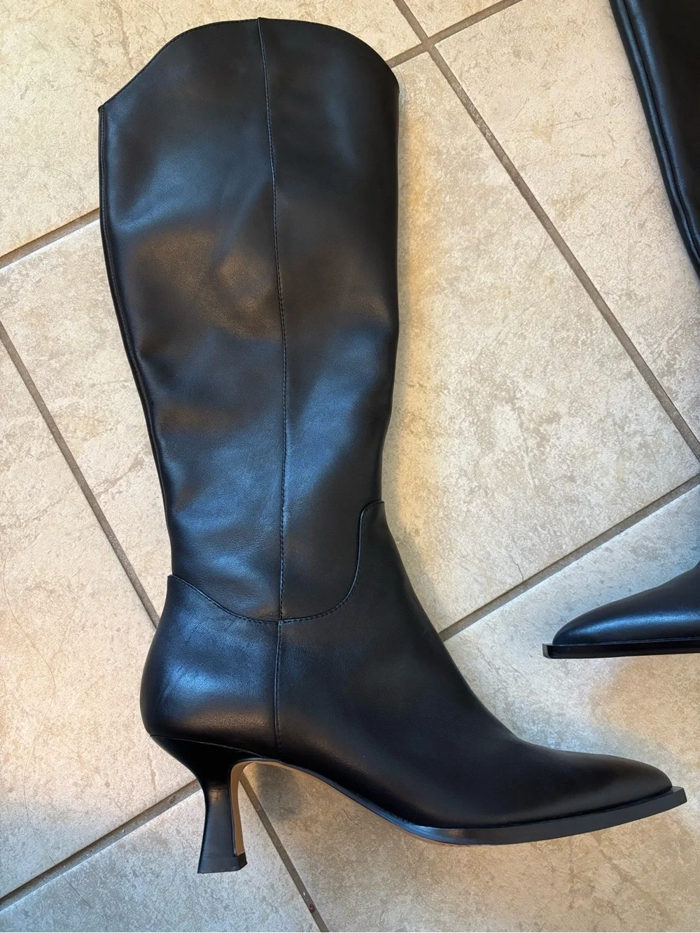 Dolce Vita Black Leather Knee-High Pointed-Toe Heeled Boots
